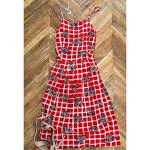 Maison Jules: Red Checkered Spaghetti Strap Dress